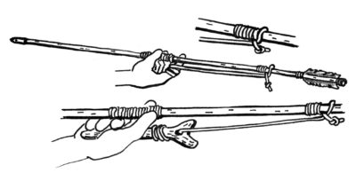 Hod pomocí provázku omotaného kolem prstu nebo kolem krátké hůlky výrazně prodlužuje dolet šípu.